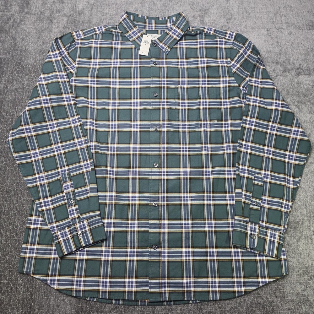 New Gap OCBD Oxford Button Down Shirt Mens XL Green Plaid Long Sleeve Preppy NWT